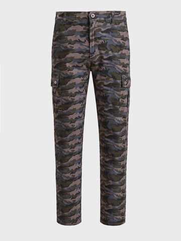 Men's Grey Slim Fit Camouflage Print Cargo