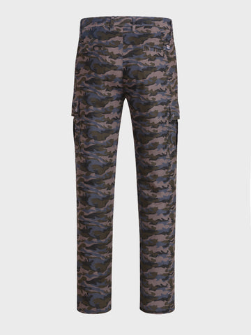 Men's Grey Slim Fit Camouflage Print Cargo