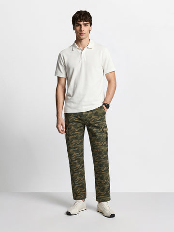 Men's Olive Slim Fit Camouflage Print Casual Cargo