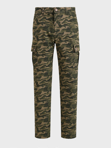 Men's Olive Slim Fit Camouflage Print Casual Cargo