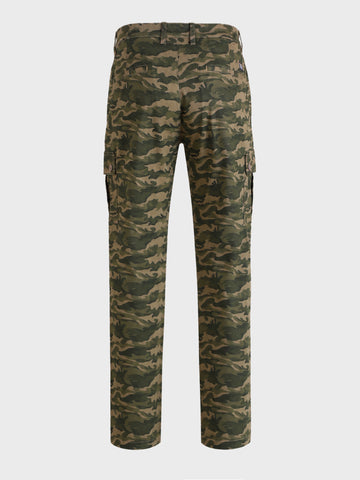 Men's Olive Slim Fit Camouflage Print Casual Cargo