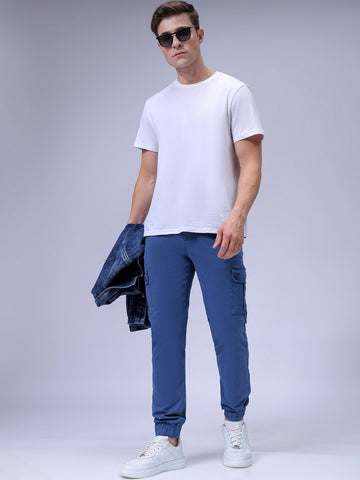 Men's Blue Slim Fit Casual Cargo
