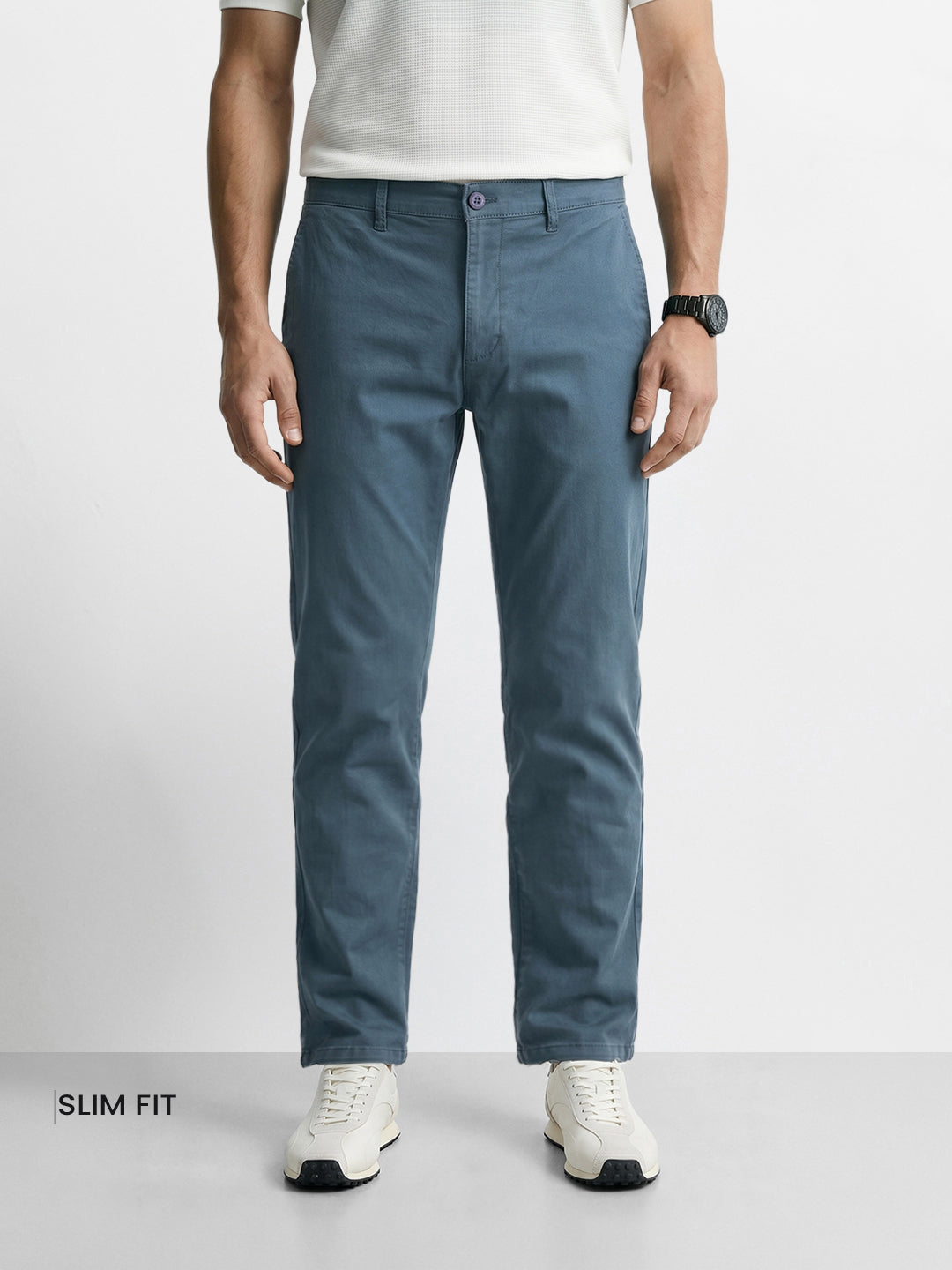 Men's Blue Slim Fit Solid Chino