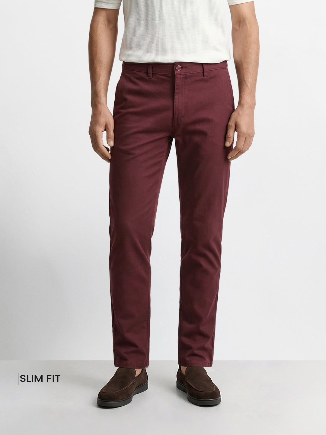 Men's Maroon Slim Fit Solid Chino