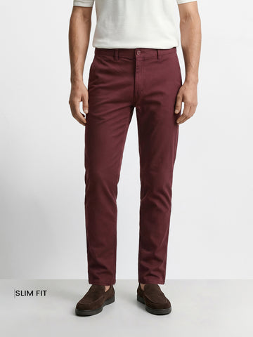 Men's Maroon Slim Fit Solid Chino
