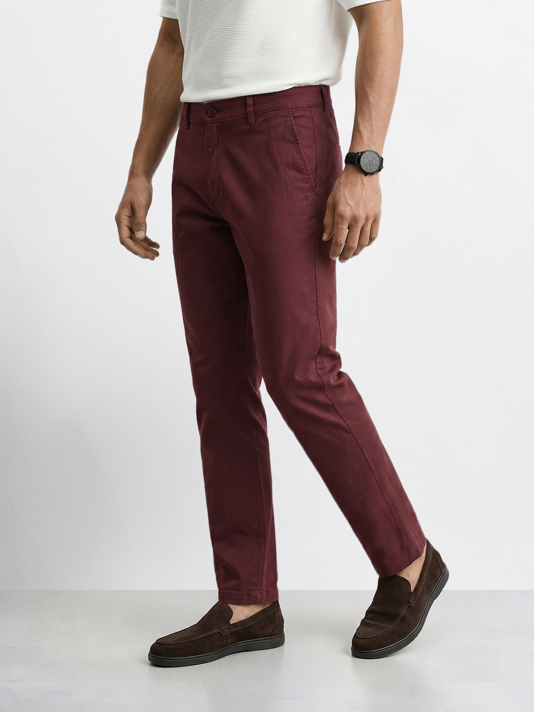 Men's Maroon Slim Fit Solid Chino