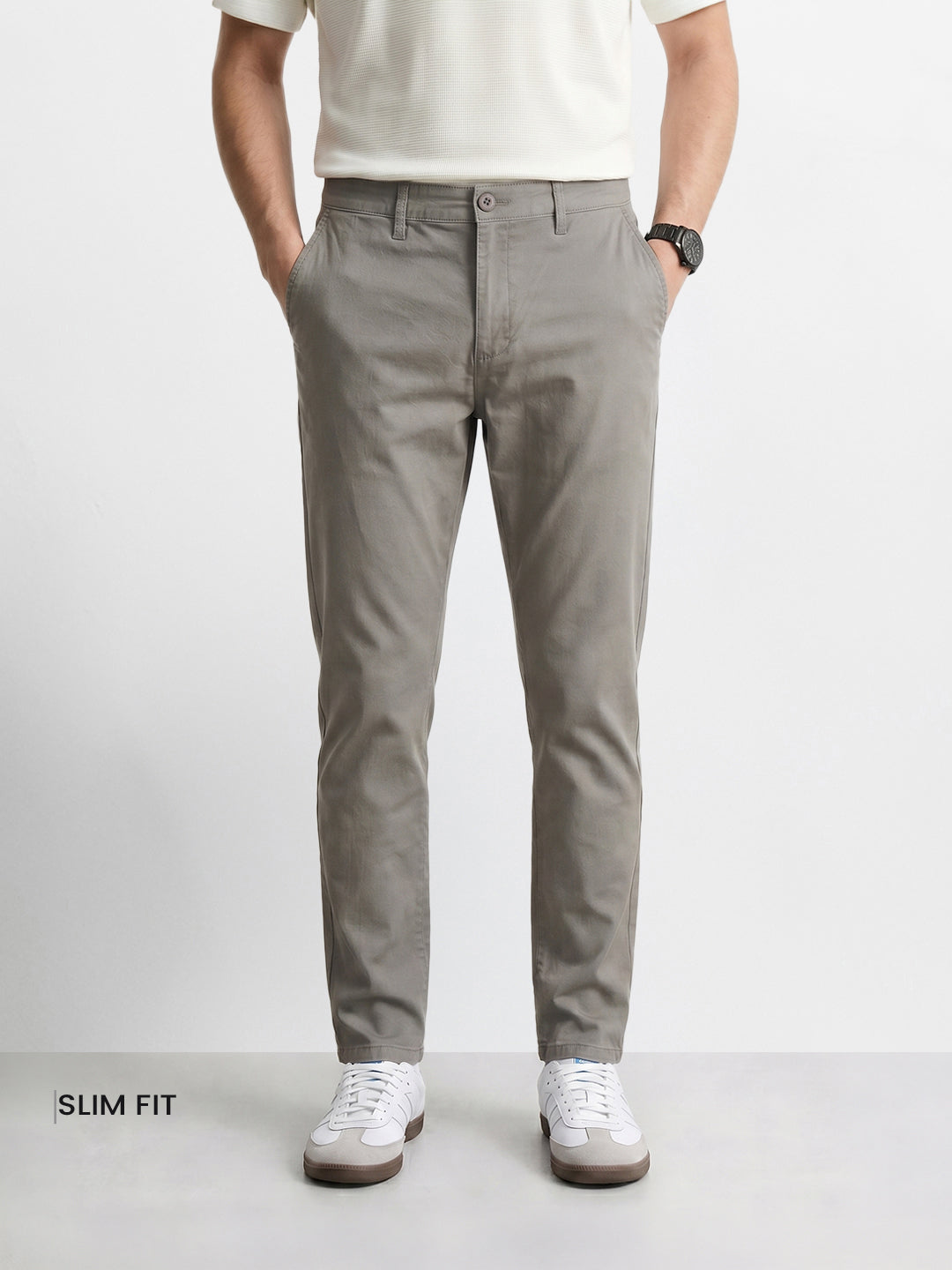 Men's Grey Slim Fit Solid Casual Chino