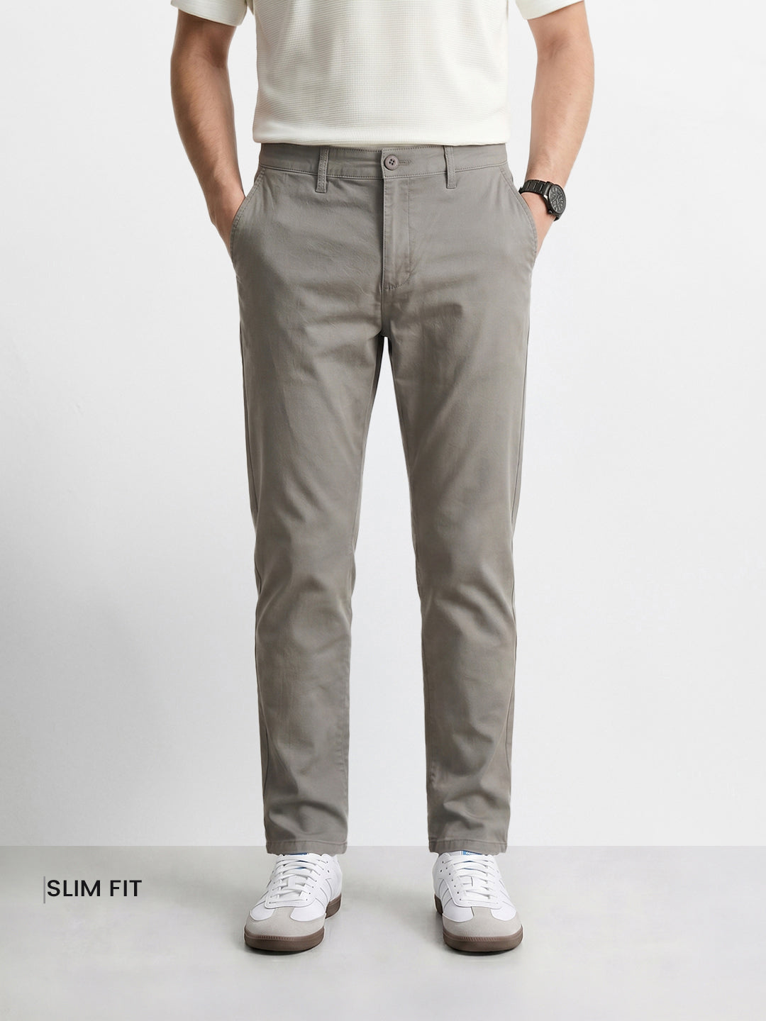 Men's Grey Slim Fit Solid Casual Chino
