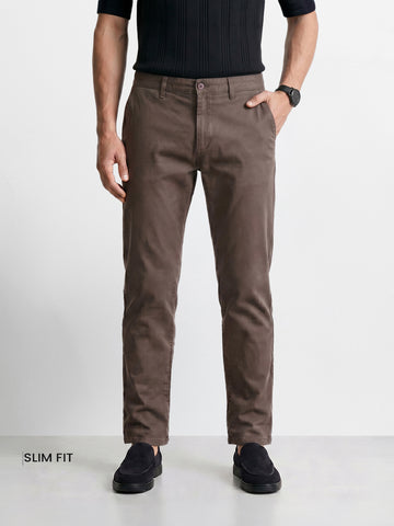 Men's Grey Slim Fit Solid Chino