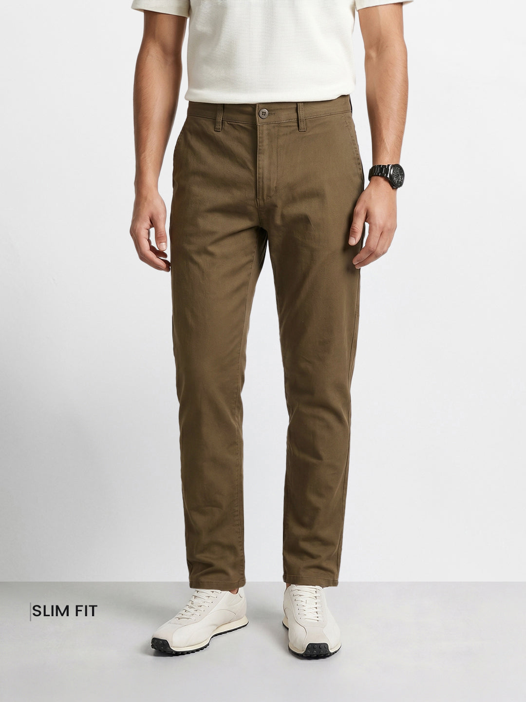 Men's Olive Slim Fit Solid Chino
