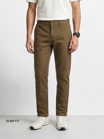 Men's Olive Slim Fit Solid Chino