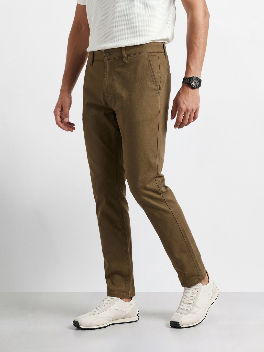 Men's Olive Slim Fit Solid Chino