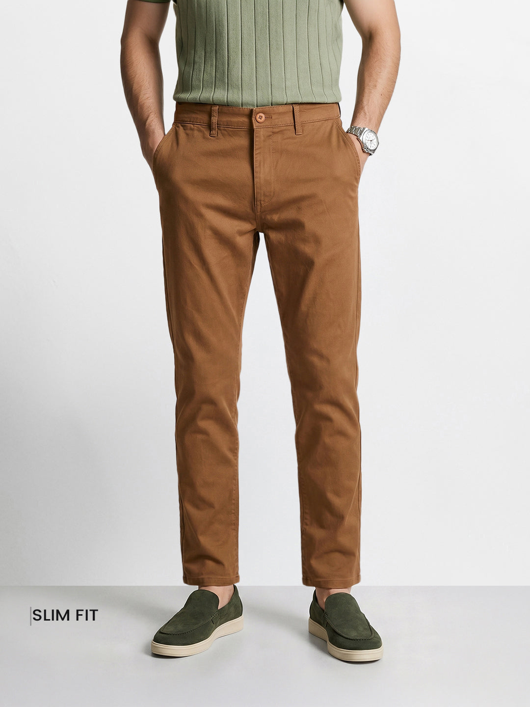 Men's Tan Slim Fit Casual Chinos
