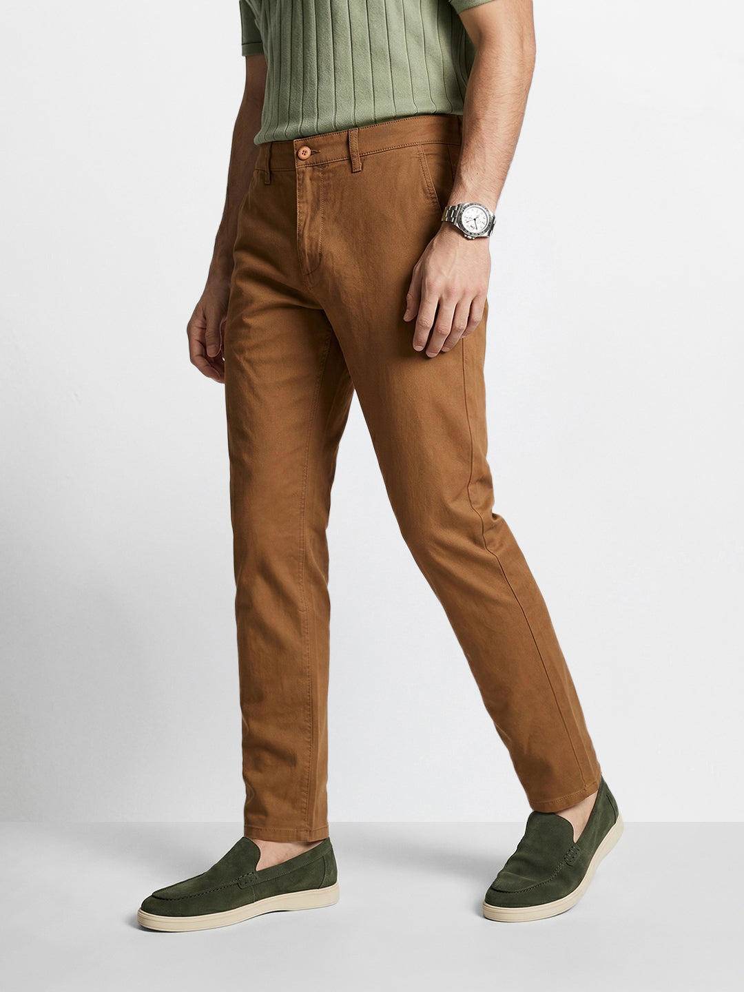 Men's Tan Slim Fit Casual Chinos