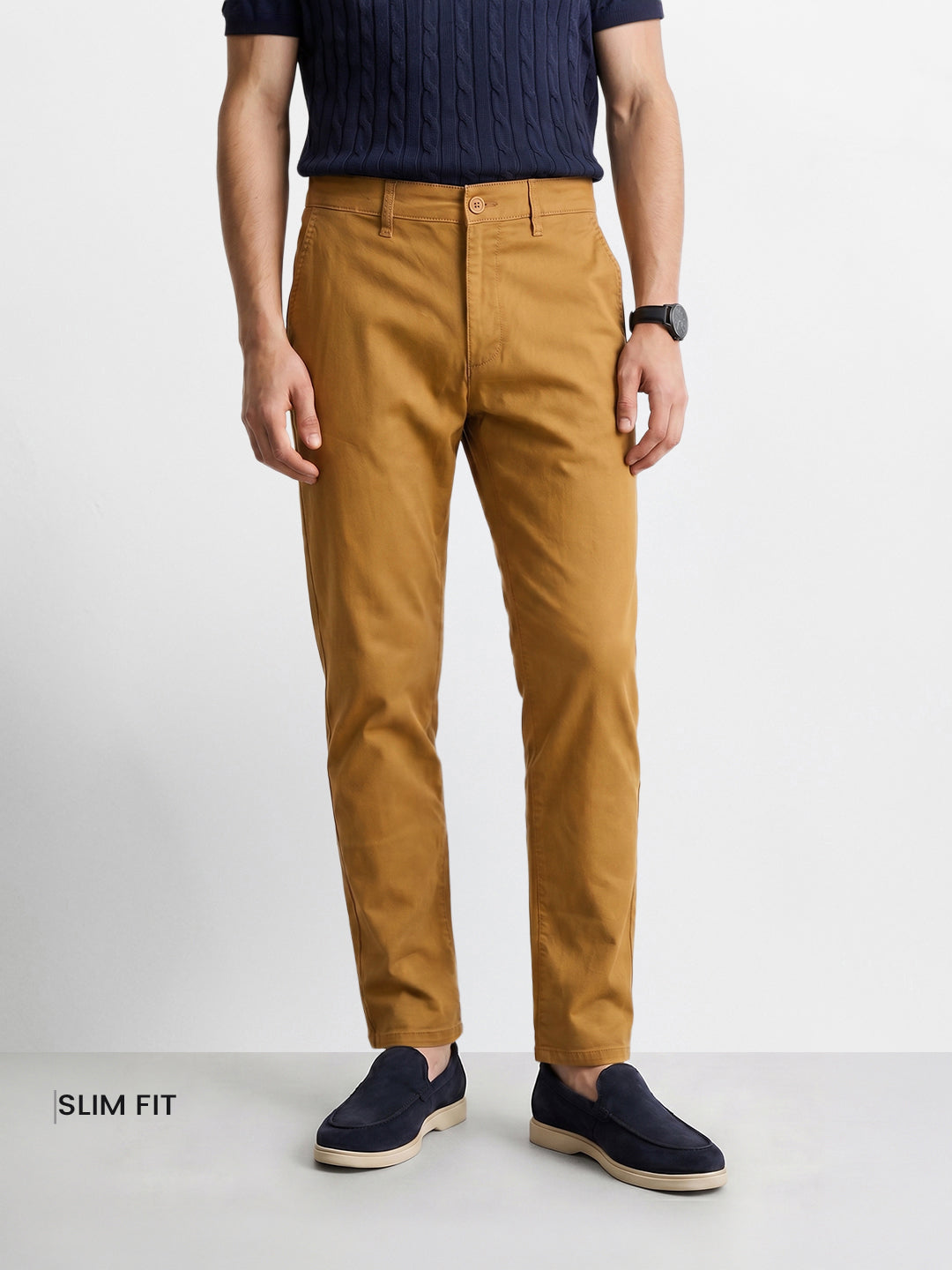 Men's Khaki Slim Fit Solid Chino