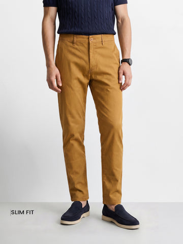 Men's Khaki Slim Fit Solid Chino