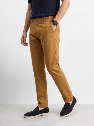 Men's Khaki Slim Fit Solid Chino