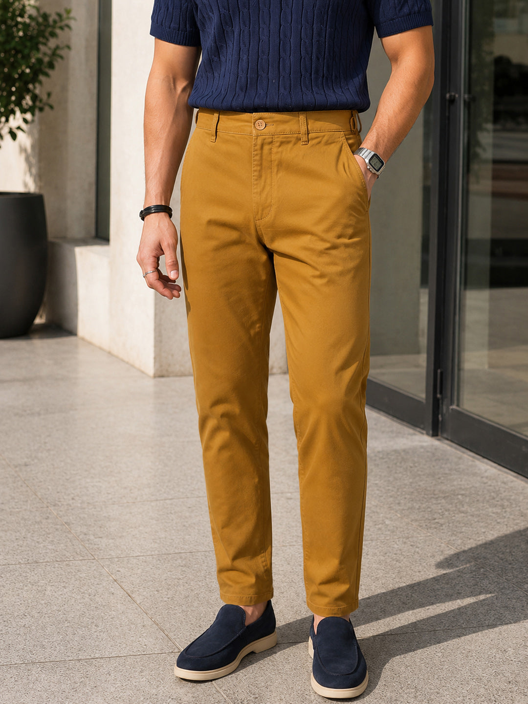 Men's Khaki Slim Fit Solid Chino