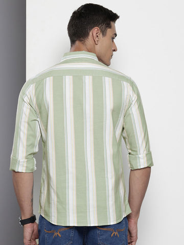 Men's Green Slim Fit Striped Striped Shirt