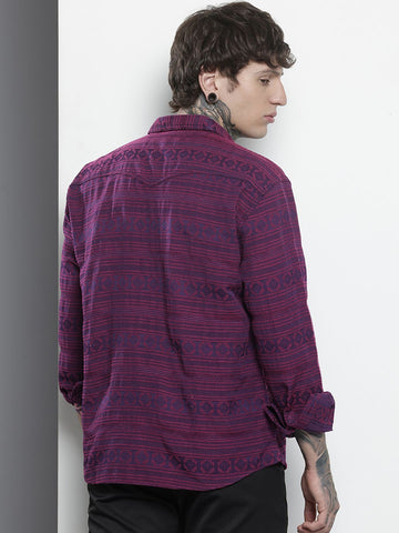 Men's Pink Relaxed Fit Textured Casual Shirt