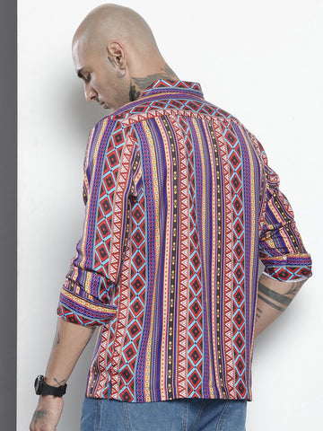 Men's Multicolor Relaxed Fit Aztec Resort Wear Shirt