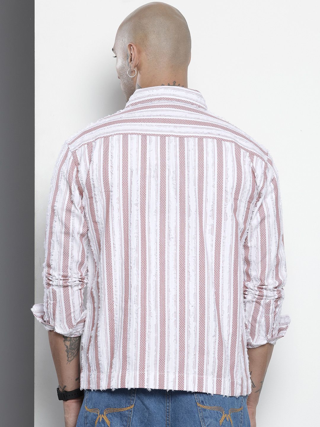 Men's White Relaxed Fit Striped Resort Wear Shirt