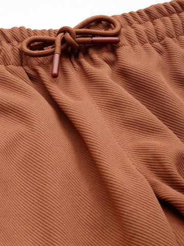 Men's Brown Relaxed Fit Textured Cargo Joggers