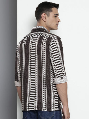 Men's Black Relaxed Fit Printed Resort Wear Shirt