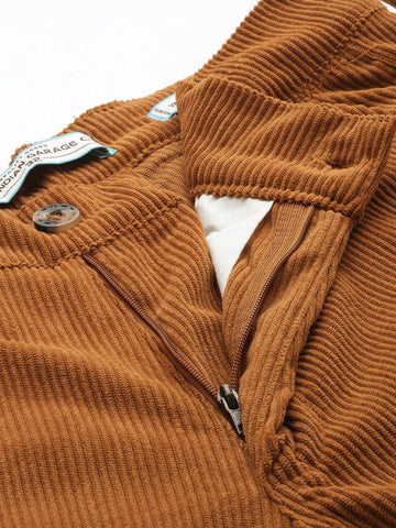 Men's Tan Regular Fit Textured Casual Trouser