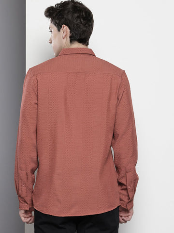 Men's Rust Regular Fit Solid Textured Shirt