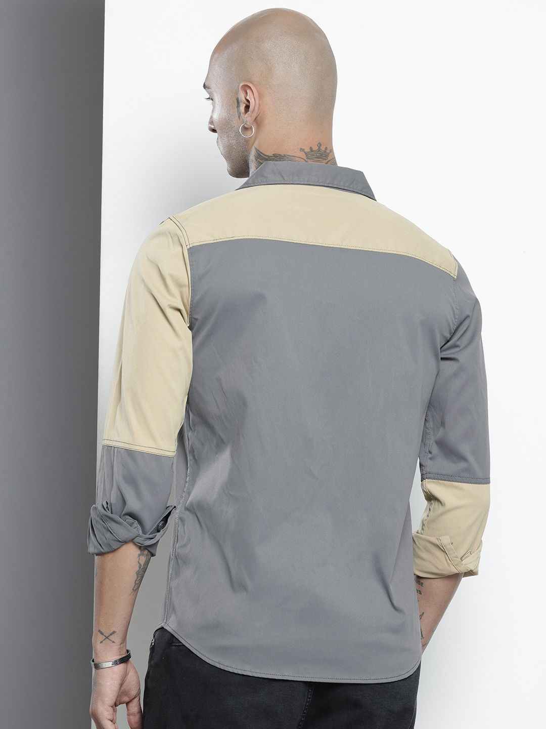 Men's Grey Regular Fit Solid Street Shirt