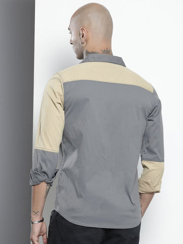 Men's Grey Regular Fit Solid Street Shirt
