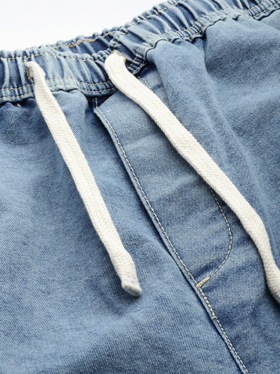 Men's Blue Loose Solid Denim Cargo Harem Pants