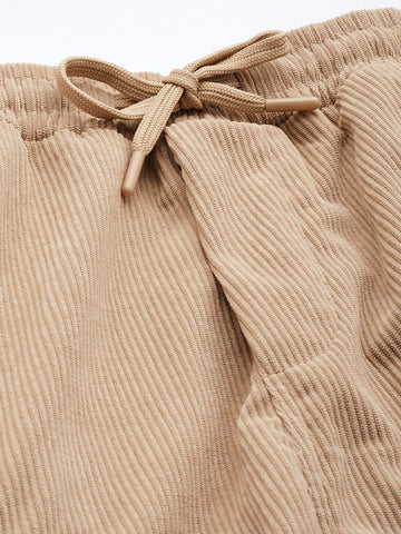 Men's Khaki Relaxed Fit Textured Corduroy Loose Joggers