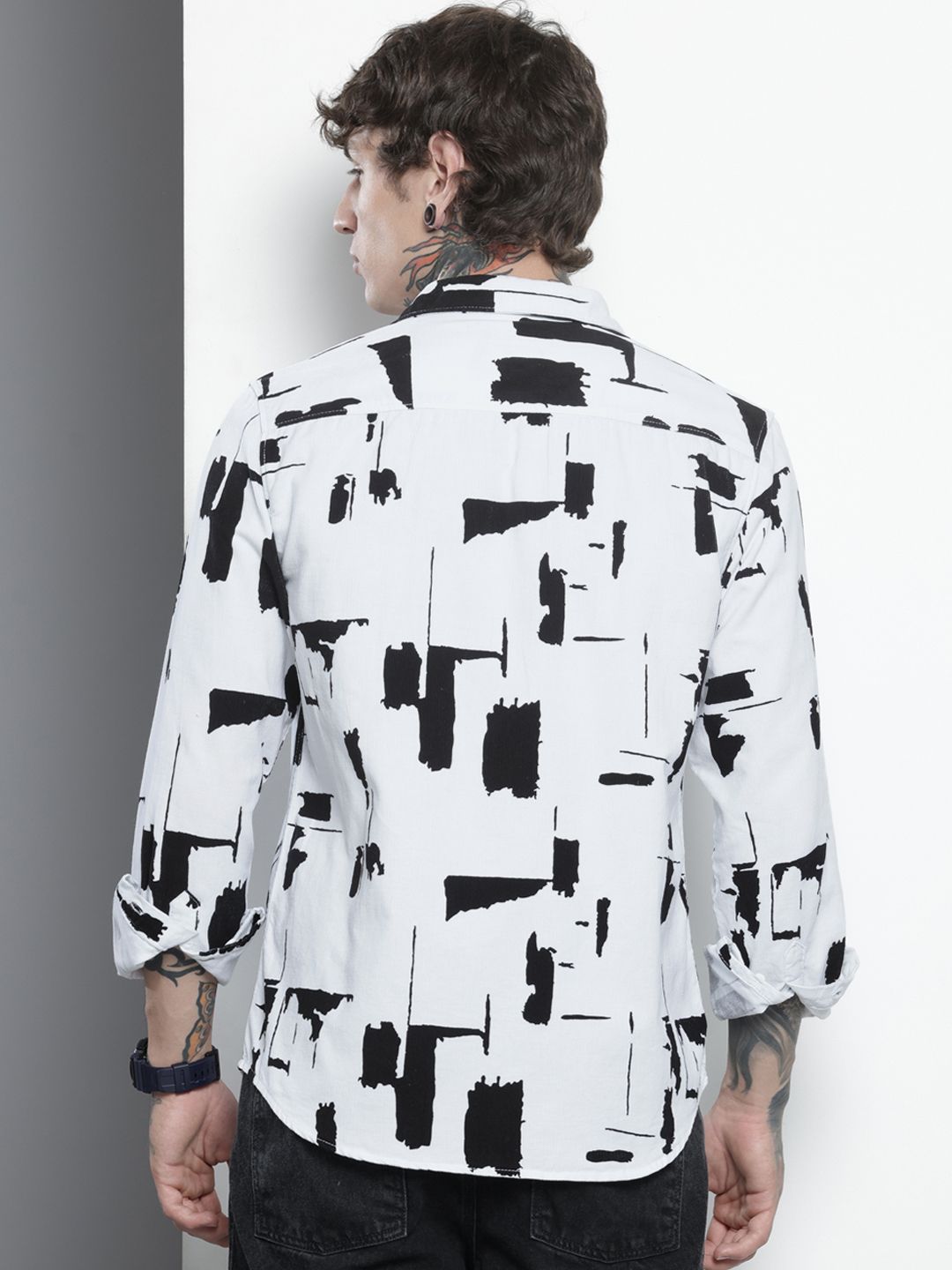Men's White Regular Fit Printed Casual Shirt