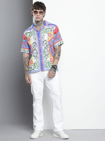 Men's Multicolor Oversized Fit Printed Print Shirt