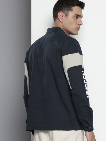 Men's Navy Blue Regular Fit Graphic Printed Street Wear Shirt
