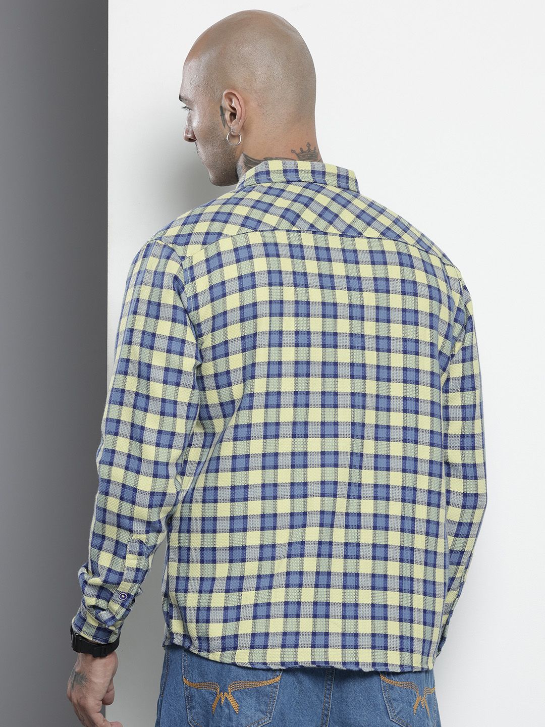 Men's Orange Relaxed Fit Checked Casual Shirt