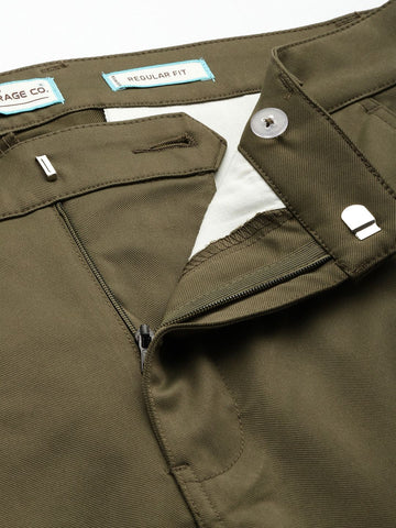 Men's Olive Regular Fit Casual Trousers