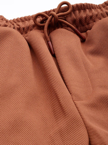 Men's Brown Relaxed Fit Textured Baggy Joggers