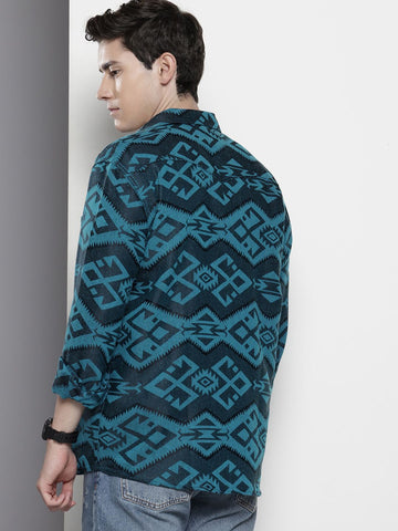 Men's Blue Relaxed Fit Textured Casual Shirt