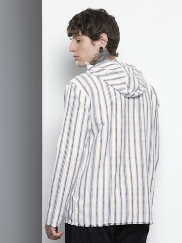 Men's Grey Relaxed Fit Striped Bohemian Shirt