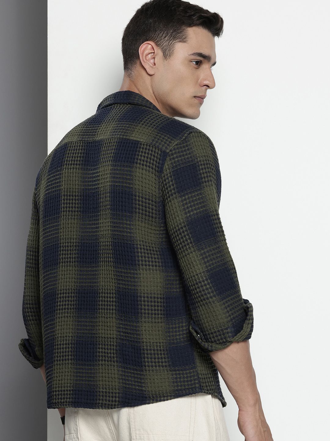Men's Olive Relaxed Fit Textured Casual Shirt