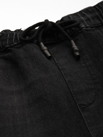 Men's Black Regular Fit Solid Stretchable Denim Joggers