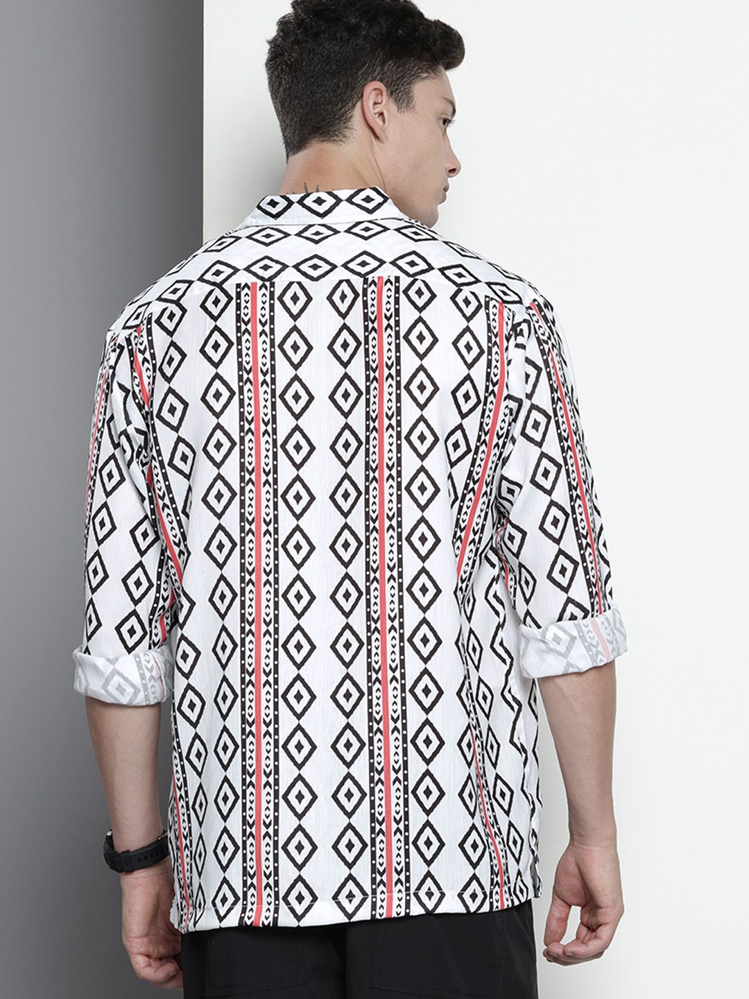 Men's White Relaxed Fit Printed Resort Wear Shirt