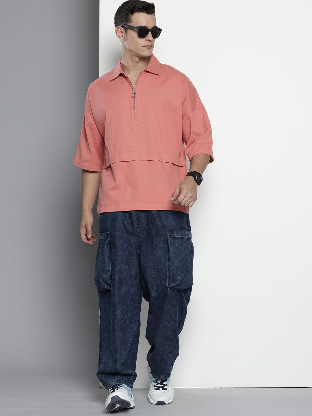 Men's Pink Oversized Solid Street Wear Shirt