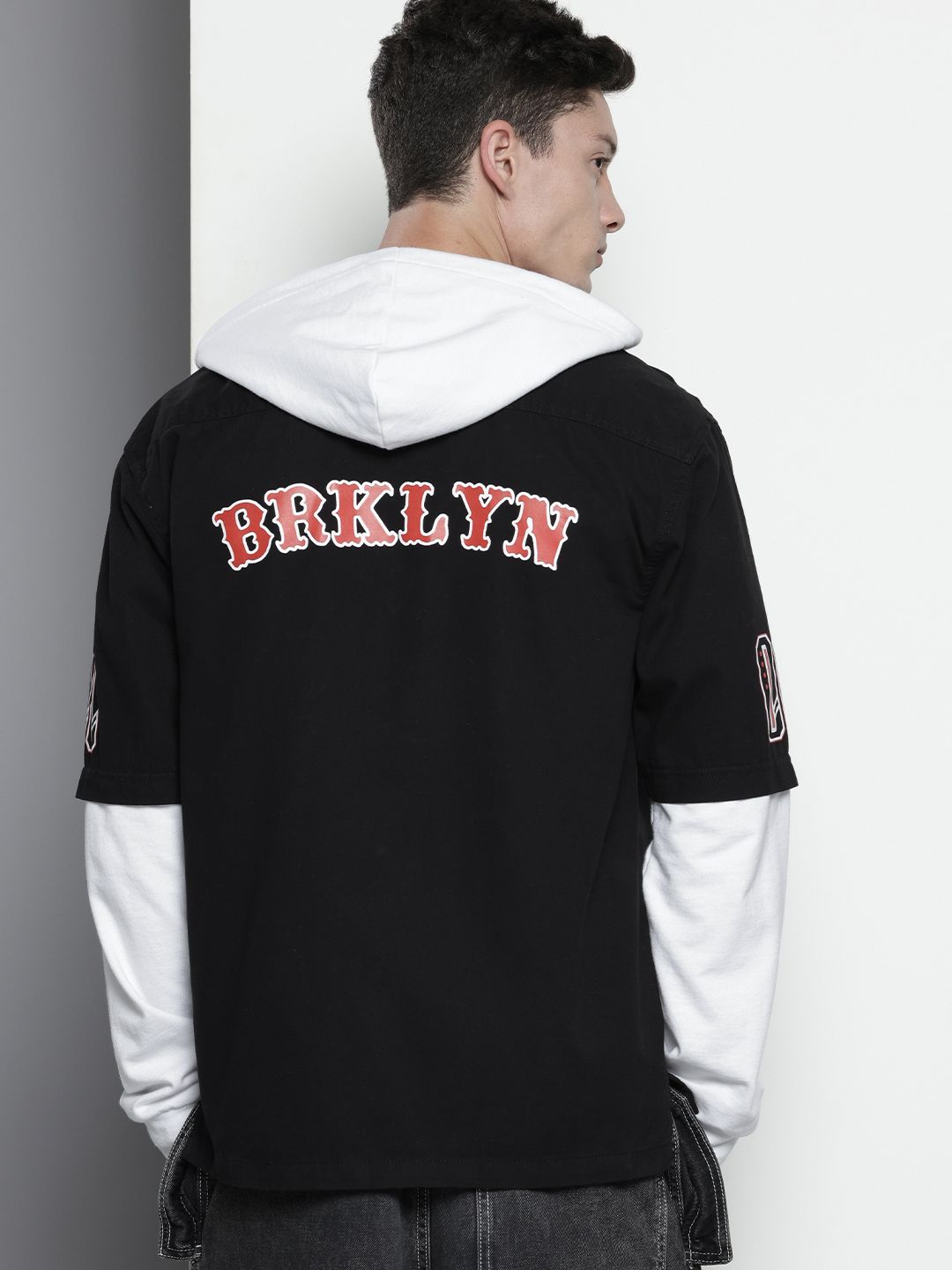 Men's Black Regular Fit Graphic Printed Street Wear Shirt