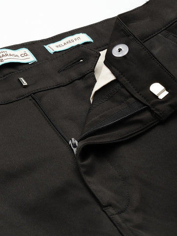 Men's Black Regular Fit Casual Trousers