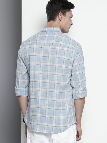 Men's Blue Slim Fit Checked Casual Shirt