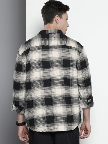 Men's Black Relaxed Fit Textured Casual Shirt